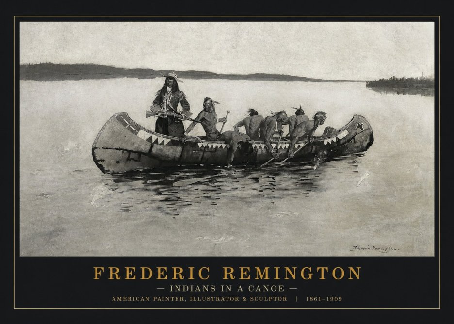 Frederic Remington Indians in a Canoe No1 - Affiche