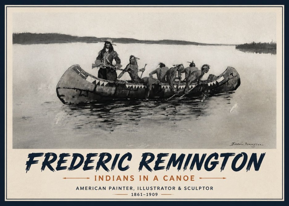 Frederic Remington Indians in a Canoe No4 - Affiche