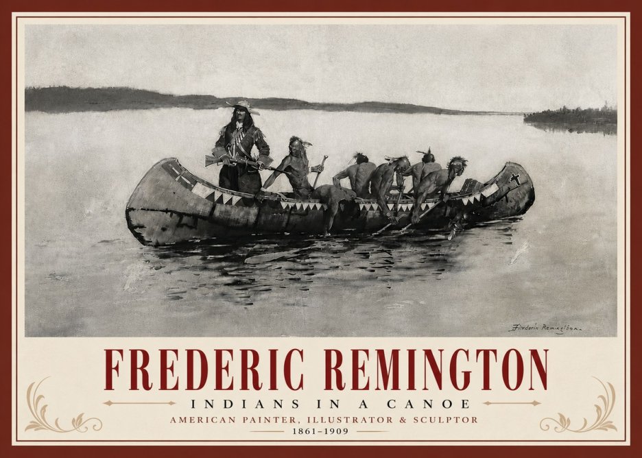 Frederic Remington Indians in a Canoe No6 - Affiche