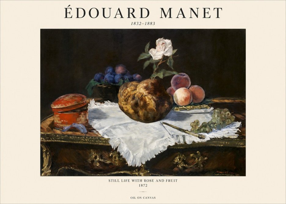 Édouard Manet Still Life with Rose and Fruit No1 - Affiche