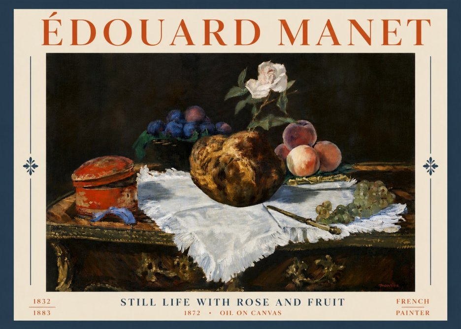 Édouard Manet Still Life with Rose and Fruit No6 - Affiche