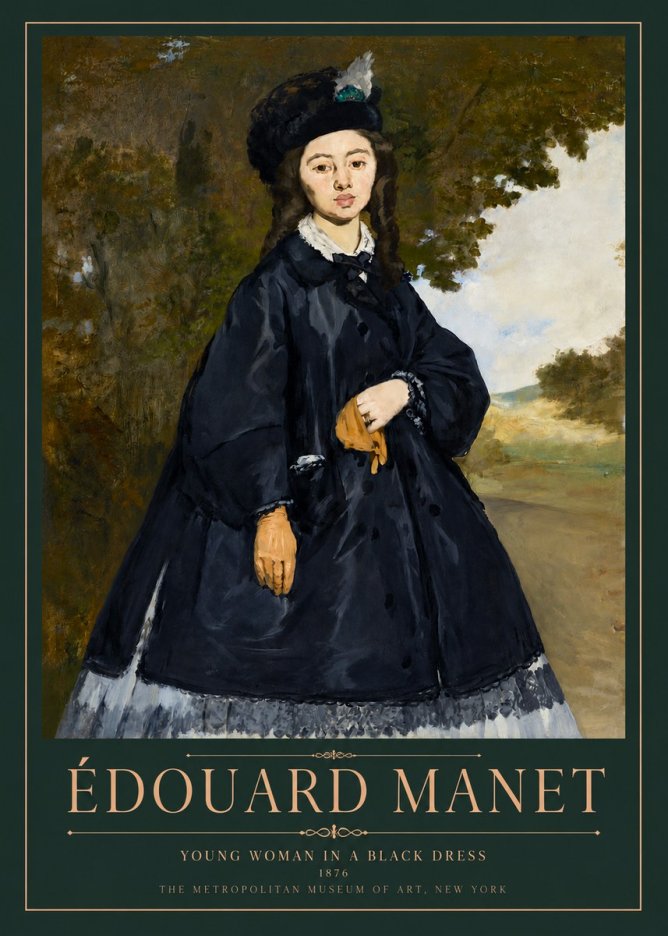 Édouard Manet Young Woman in a Black Dress No3 - Affiche