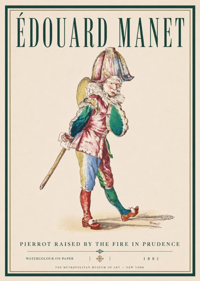 Édouard Manet Pierrot Raised by the Fire in Prudence No3 - Affiche