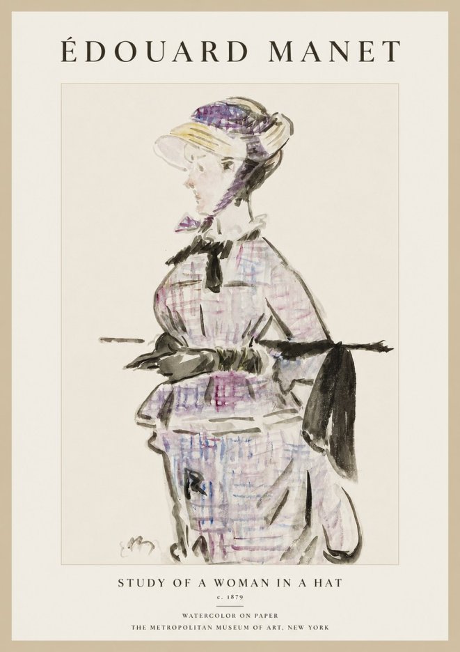 Édouard Manet Study of a Woman in a Hat No1 - Affiche