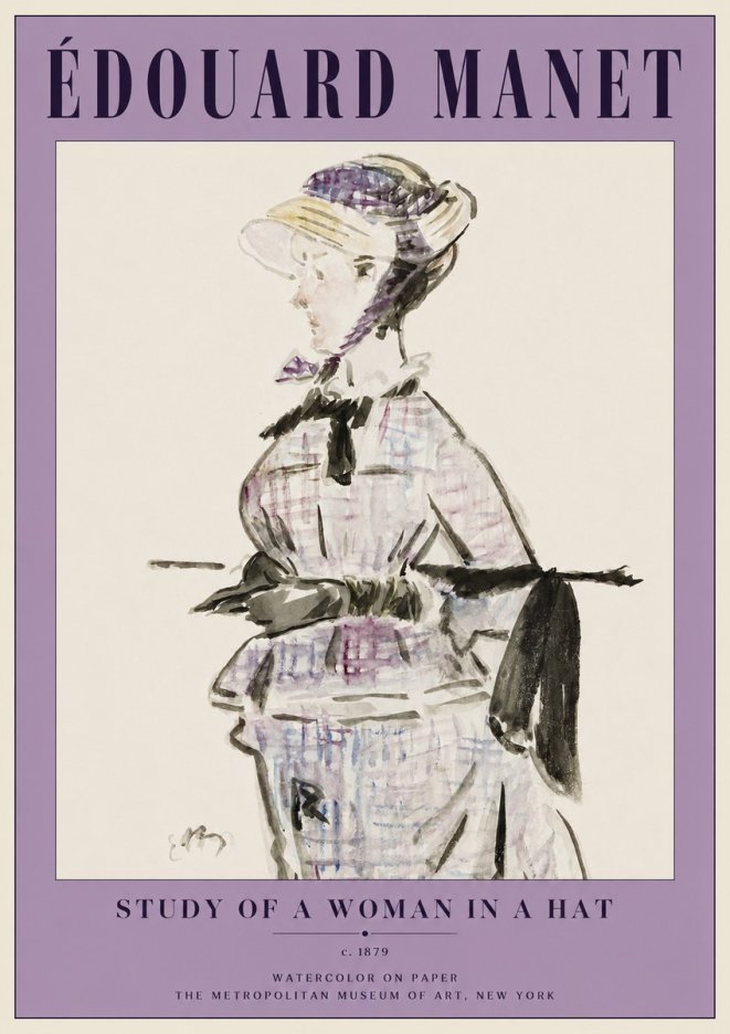 Édouard Manet Study of a Woman in a Hat No2 - Affiche