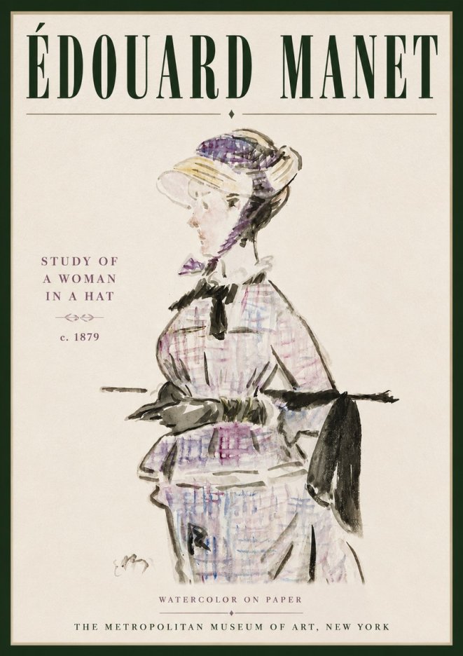 Édouard Manet Study of a Woman in a Hat No5 - Affiche