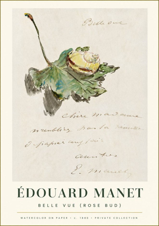 Édouard Manet A Rosebud with Leaf No2 - Affiche