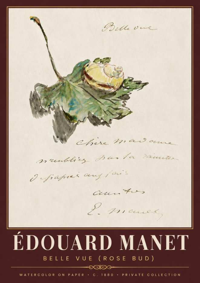 Édouard Manet A Rosebud with Leaf No6 - Affiche