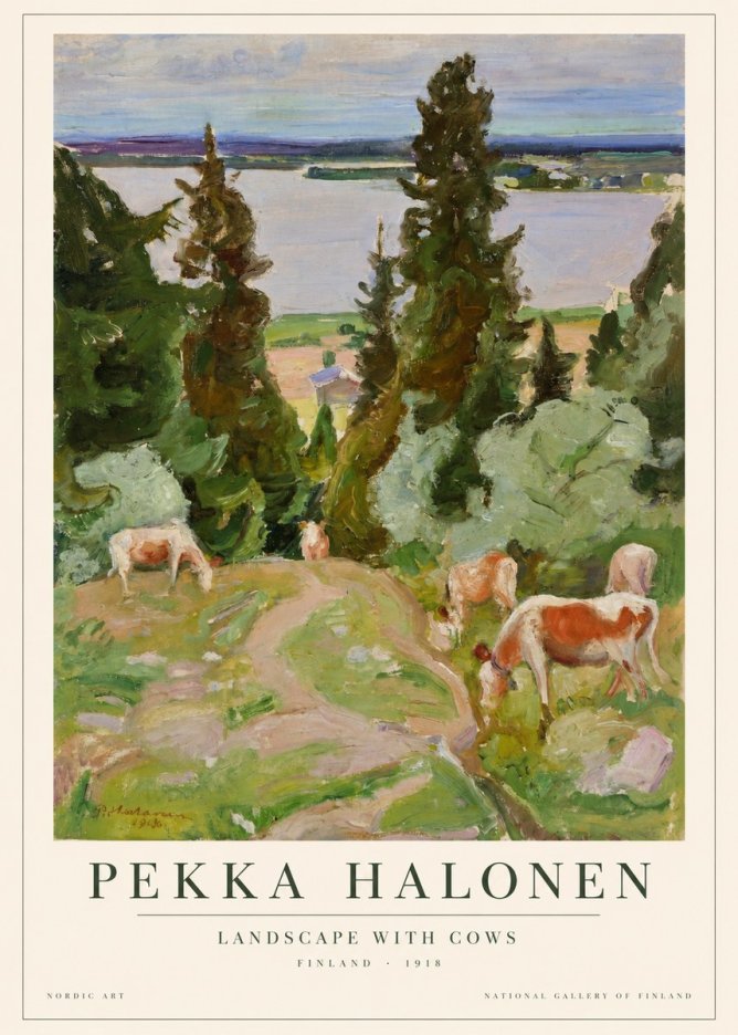 Pekka Halonen Landscape with Cows No1 - Affiche