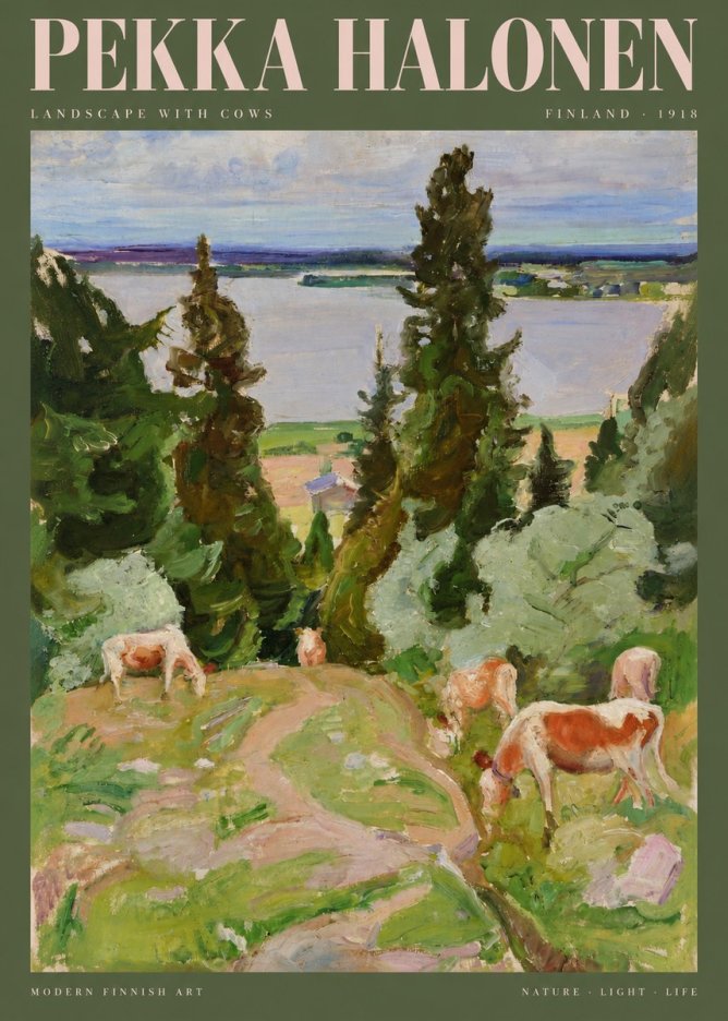 Pekka Halonen Landscape with Cows No2 - Affiche