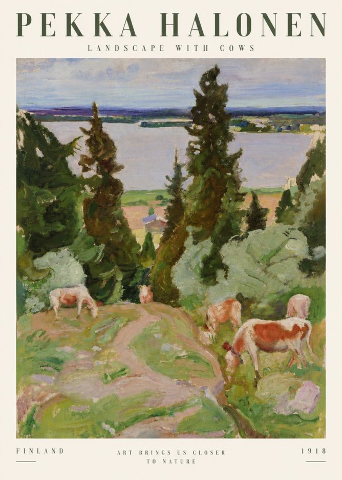 Pekka Halonen Landscape with Cows No4 - Affiche