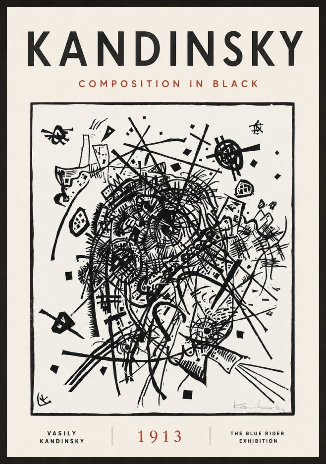 Kandinsky Composition in Black No4 - Affiche