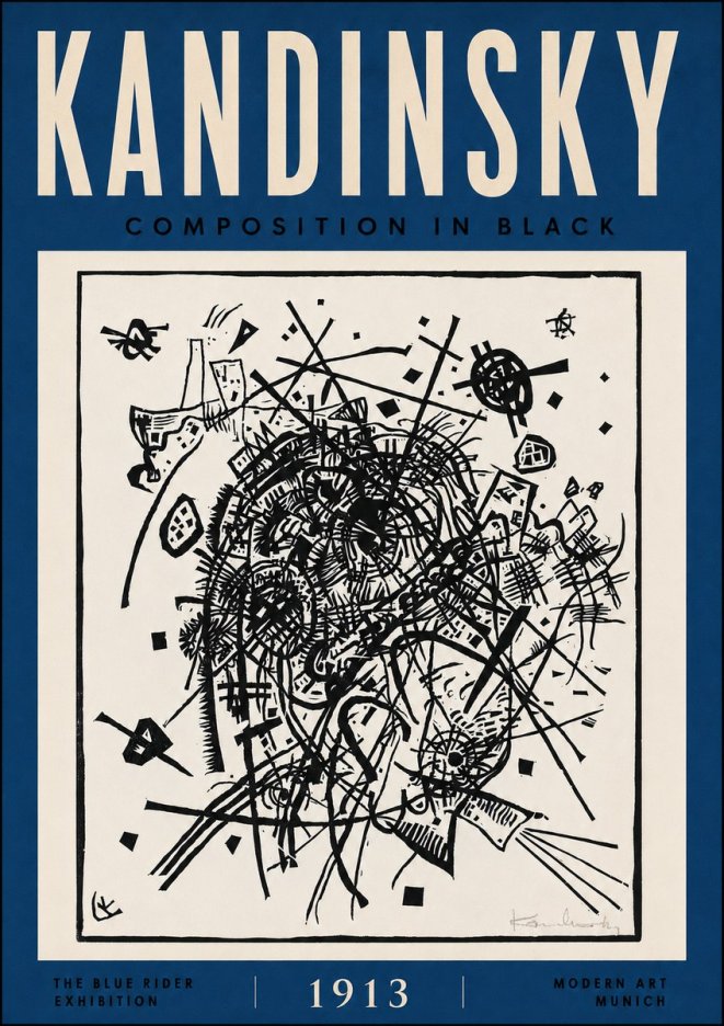 Kandinsky Composition in Black No5 - Affiche