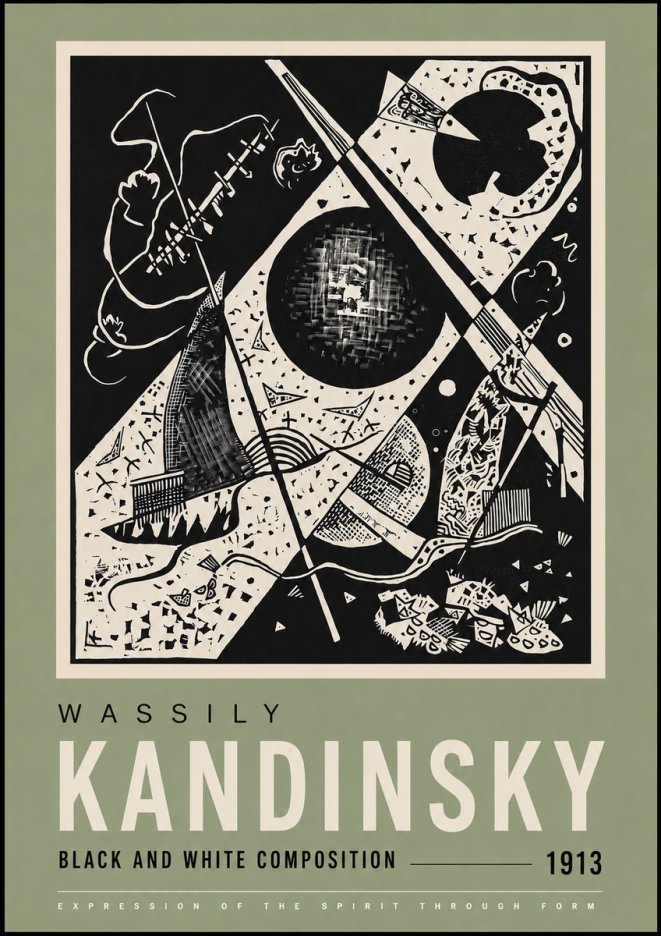 Kandinsky Black and White Composition No4 - Affiche