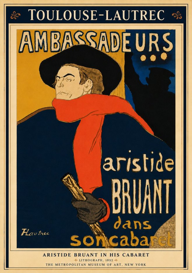 Toulouse-Lautrec Aristide Bruant in His Cabaret I No6 - Affiche