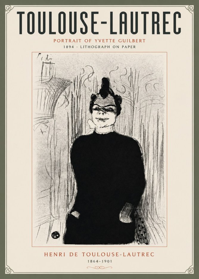 Toulouse-Lautrec Portrait of Yvette Guilbert No5 - Affiche