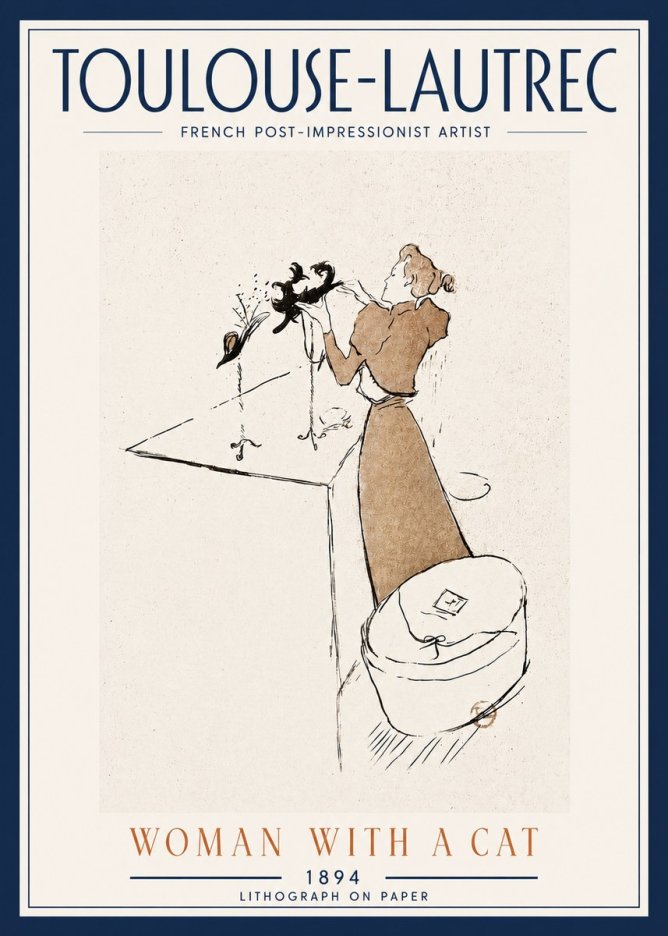 Toulouse-Lautrec Woman with a Cat No5 - Affiche