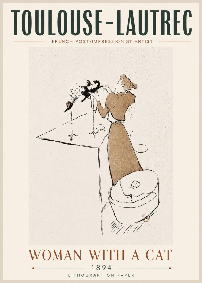 Toulouse-Lautrec Woman with a Cat No6 - Affiche