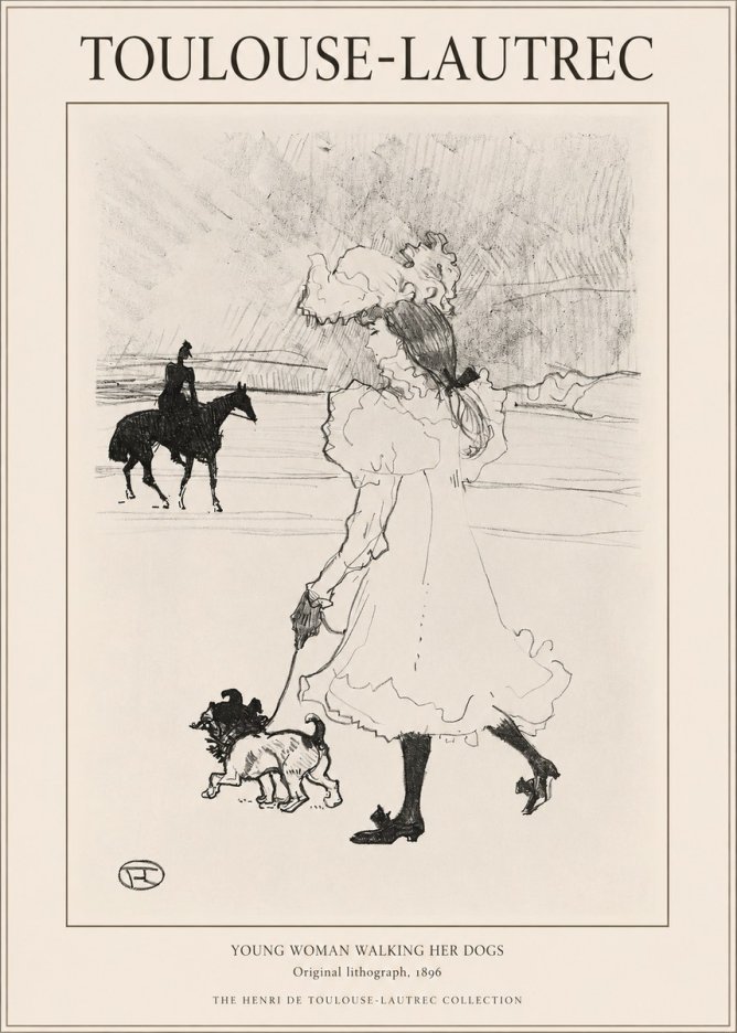Toulouse-Lautrec Young Woman Walking Her Dogs No1 - Affiche
