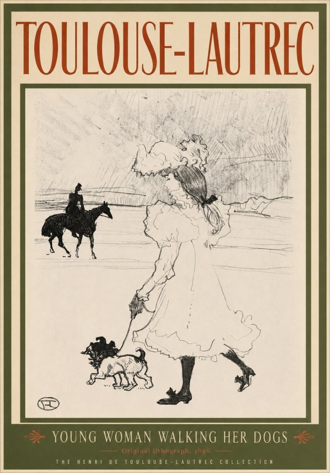 Toulouse-Lautrec Young Woman Walking Her Dogs No3 - Affiche