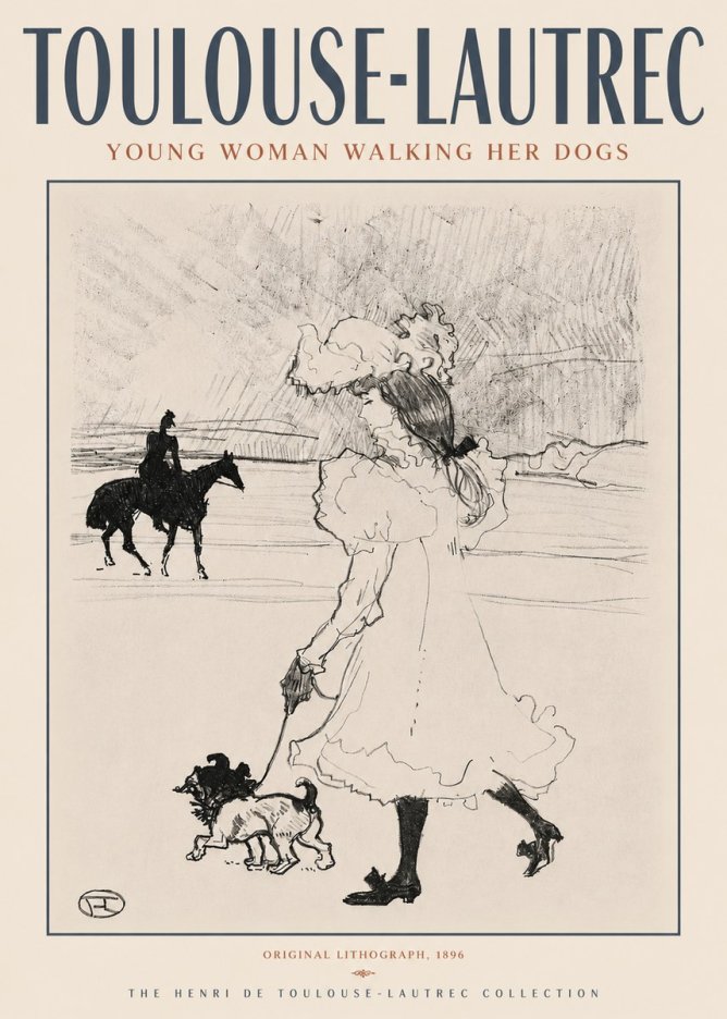 Toulouse-Lautrec Young Woman Walking Her Dogs No4 - Affiche