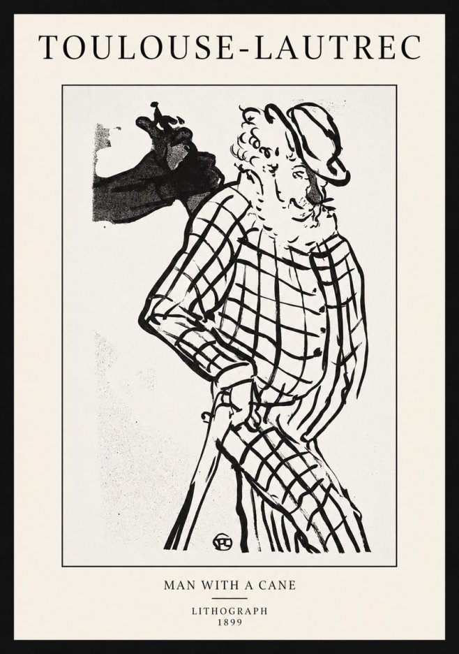 Toulouse-Lautrec Man with a Cane No1 - Affiche