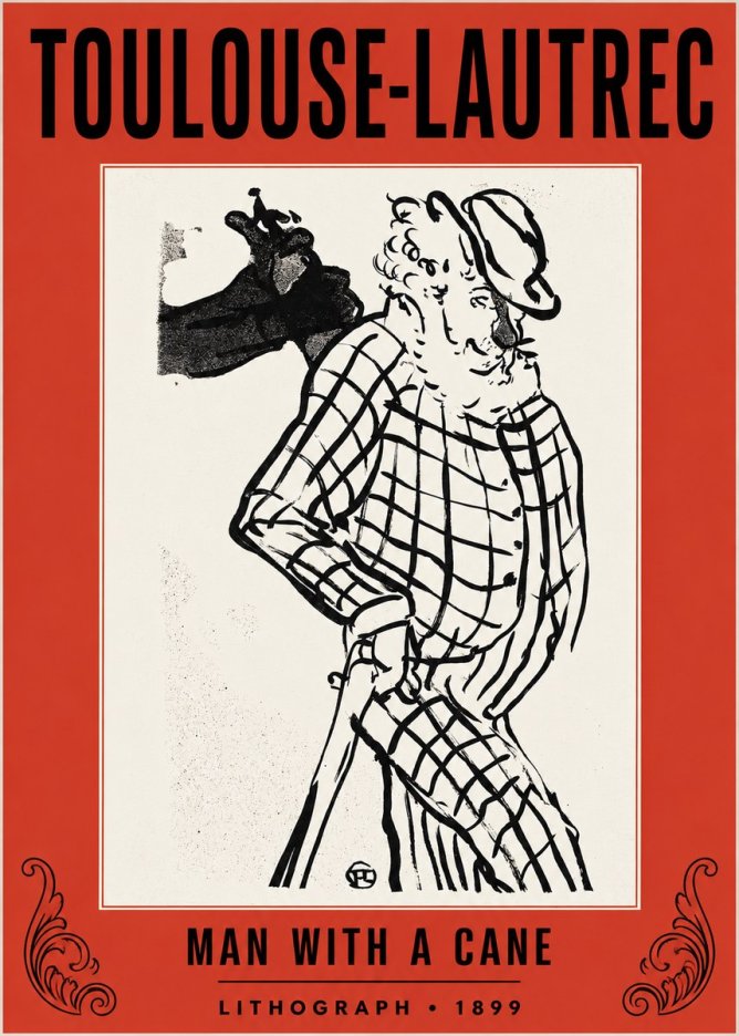 Toulouse-Lautrec Man with a Cane No2 - Affiche
