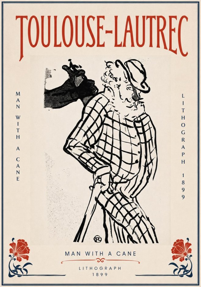 Toulouse-Lautrec Man with a Cane No5 - Affiche