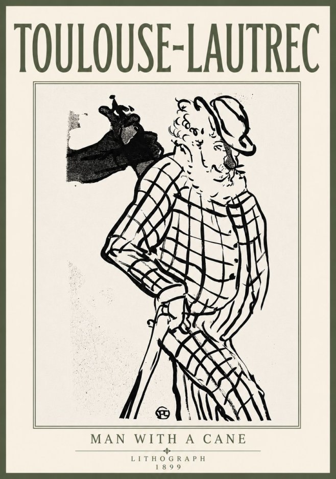 Toulouse-Lautrec Man with a Cane No6 - Affiche
