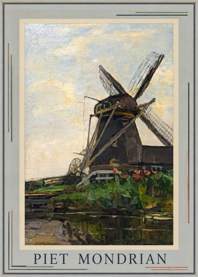 Piet Mondrian Windmill by the Water I No1 - Affiche