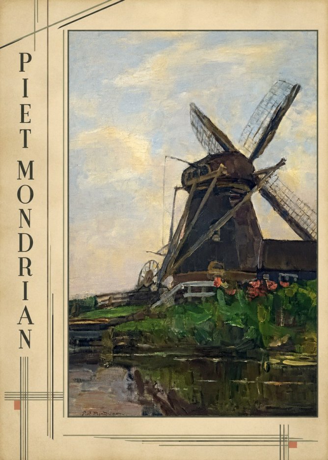 Piet Mondrian Windmill by the Water I No2 - Affiche