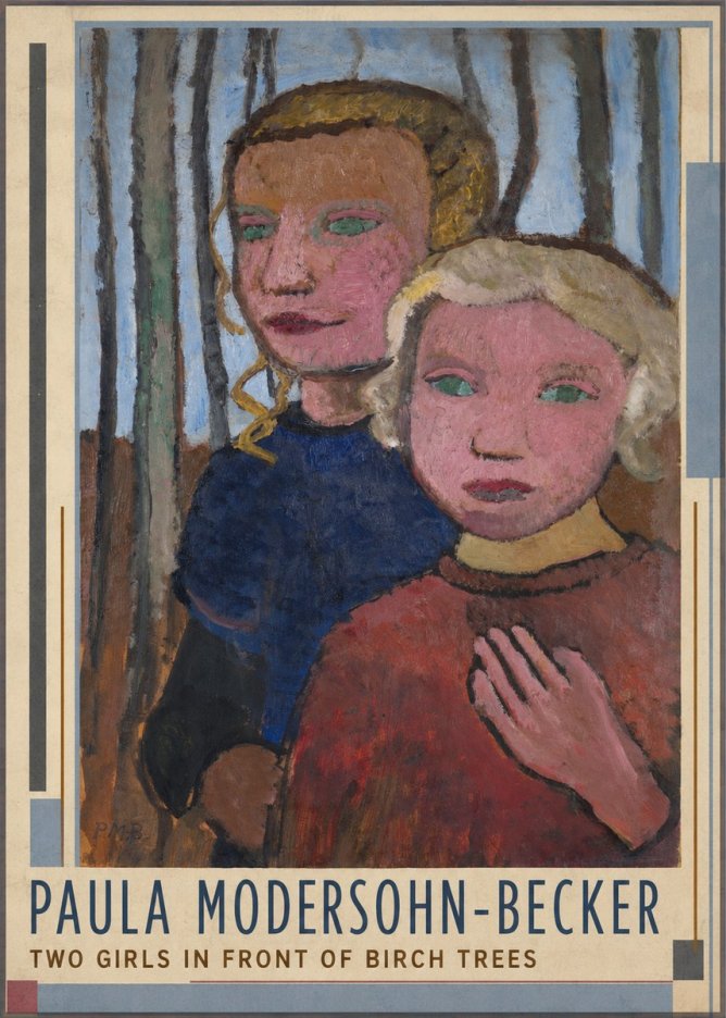 Paula Modersohn-Becker Two Girls in Front of Birch Trees No1 - Affiche