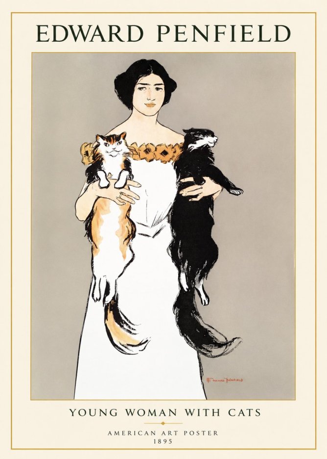 Edward Penfield Young Woman with Cats No1 - Affiche