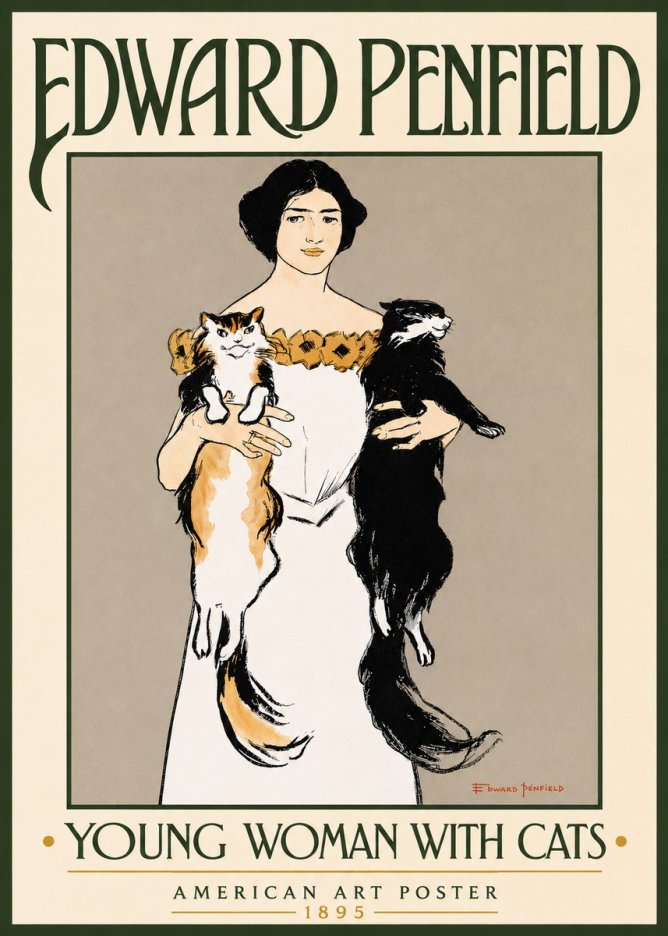 Edward Penfield Young Woman with Cats No4 - Affiche