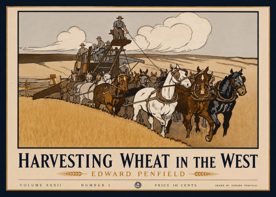 Edward Penfield Harvesting Wheat in the West No1 - Affiche