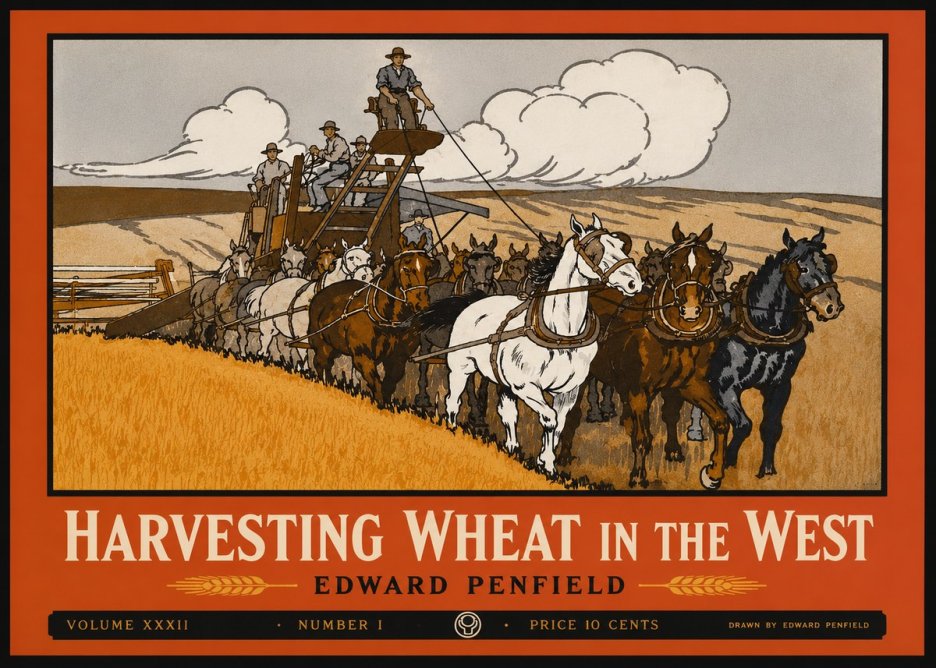 Edward Penfield Harvesting Wheat in the West No2 - Affiche