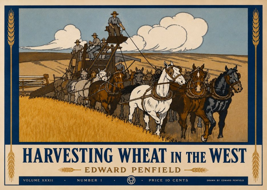 Edward Penfield Harvesting Wheat in the West No3 - Affiche
