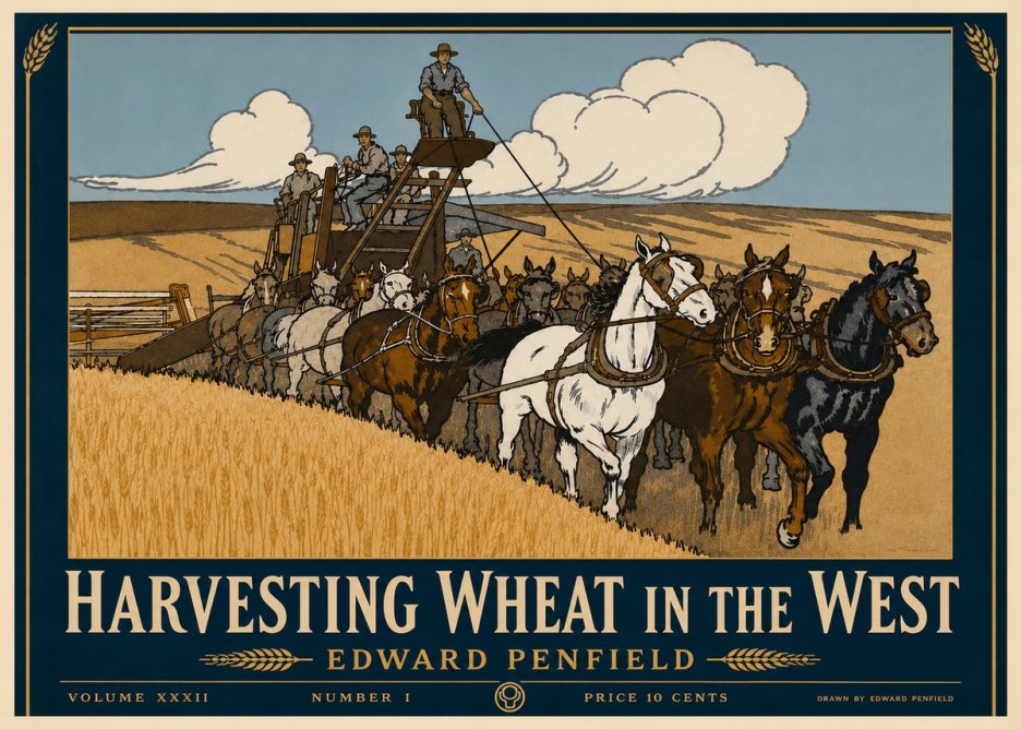 Edward Penfield Harvesting Wheat in the West No4 - Affiche