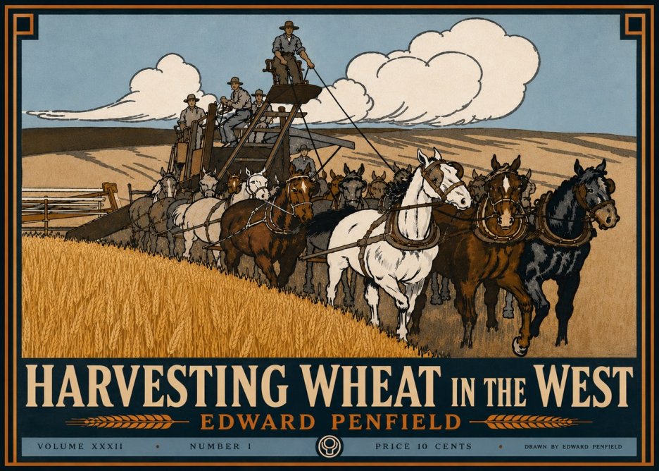 Edward Penfield Harvesting Wheat in the West No6 - Affiche
