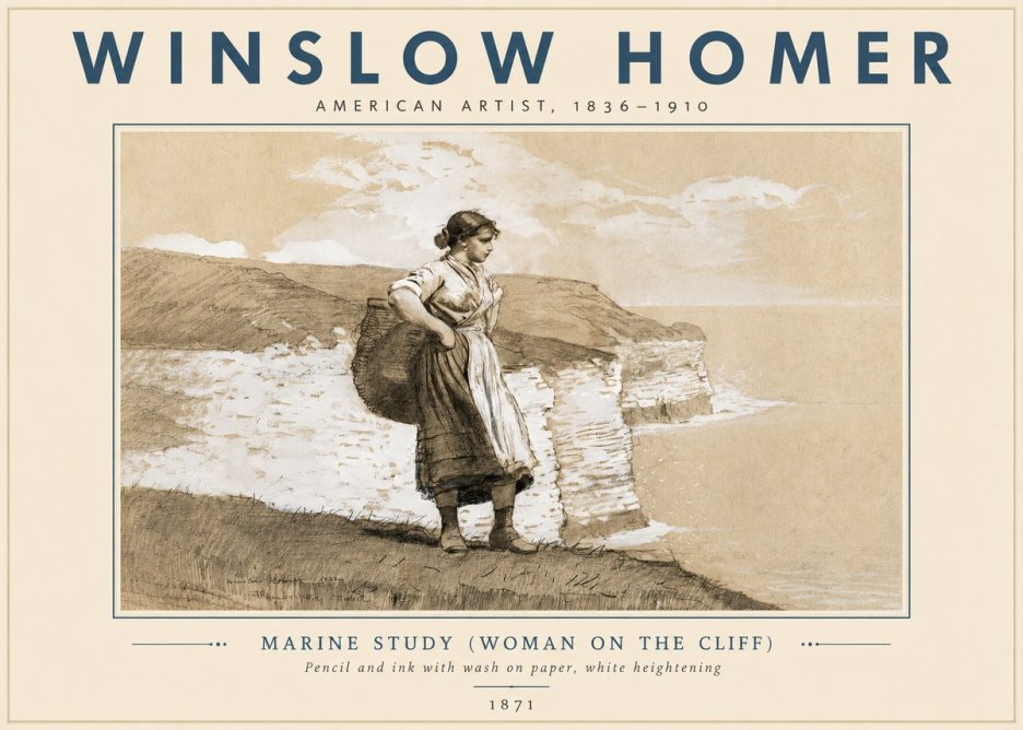 Winslow Homer Marine Study (Woman on the Cliff) No6 - Affiche