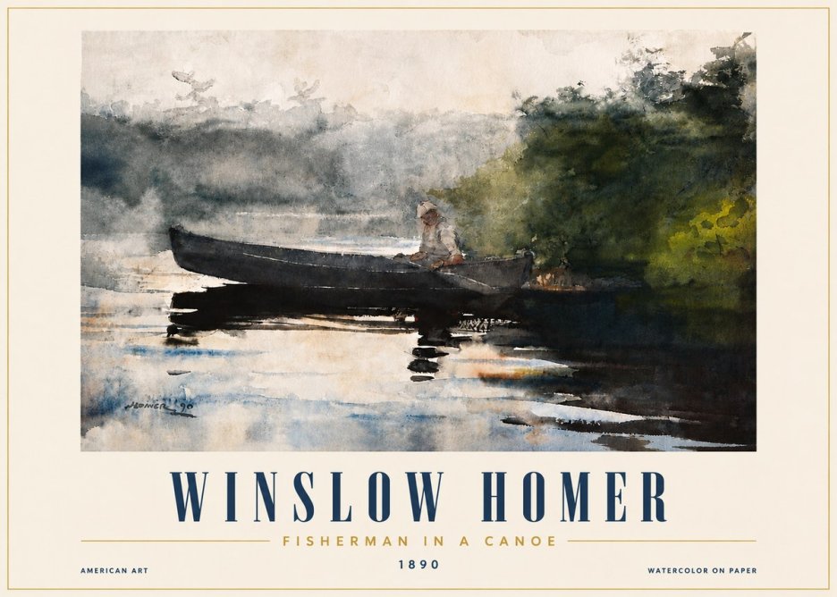 Winslow Homer Fisherman in a Canoe No4 - Affiche