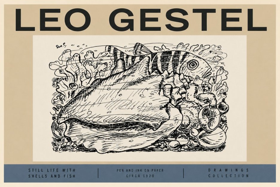 Leo Gestel Still Life with Shells and Fish No2 - Affiche