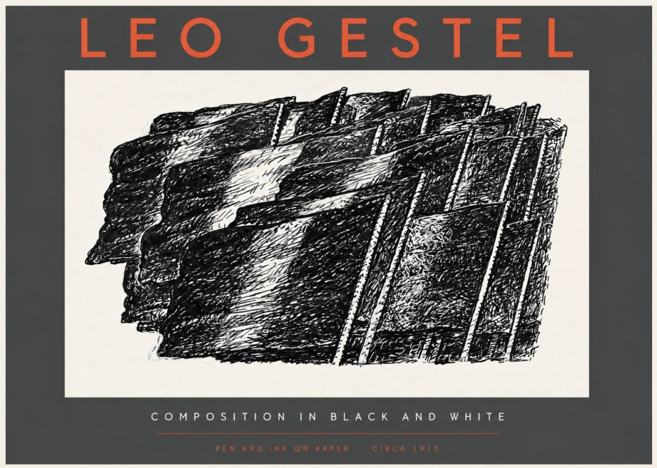 Leo Gestel Composition in Black and White No3 - Affiche