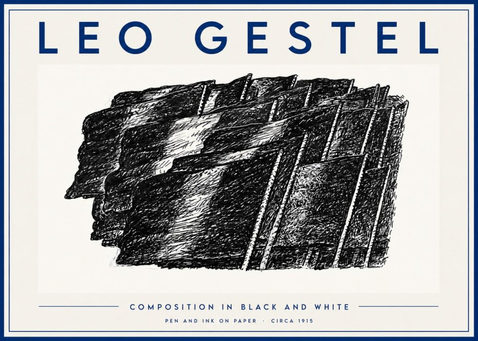 Leo Gestel Composition in Black and White No5 - Affiche