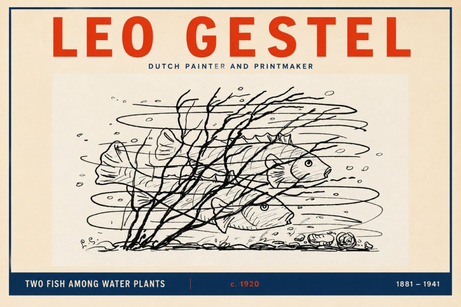 Leo Gestel Two Fish Among Water Plants No2 - Affiche