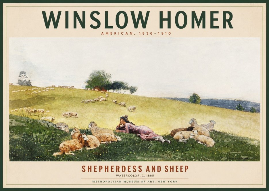 Winslow Homer Shepherdess and Sheep No2 - Affiche