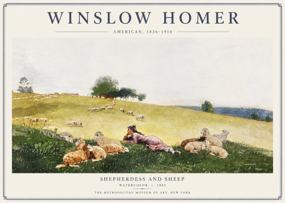 Winslow Homer Shepherdess and Sheep No3 - Affiche