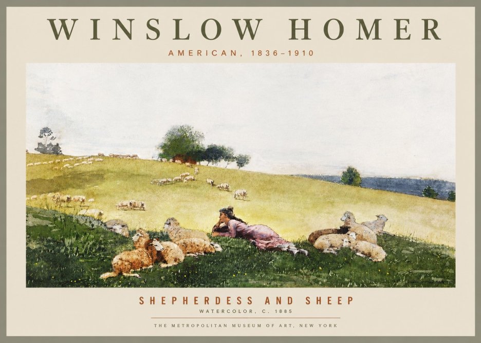 Winslow Homer Shepherdess and Sheep No4 - Affiche