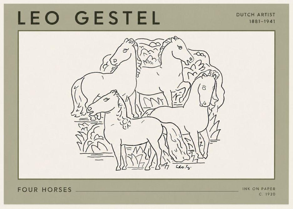 Leo Gestel Four Horses No3 - Affiche