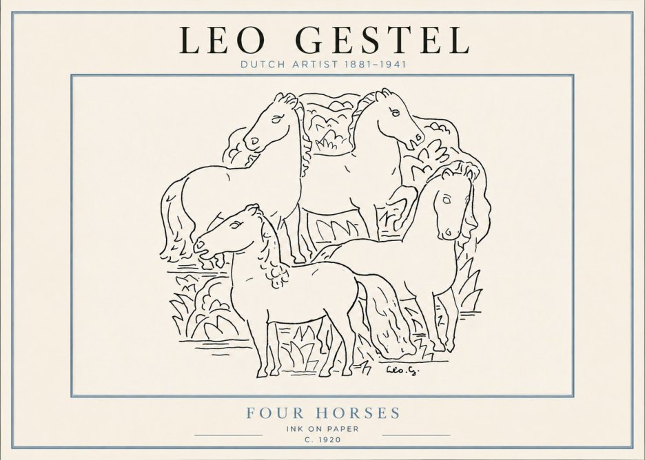 Leo Gestel Four Horses No4 - Affiche